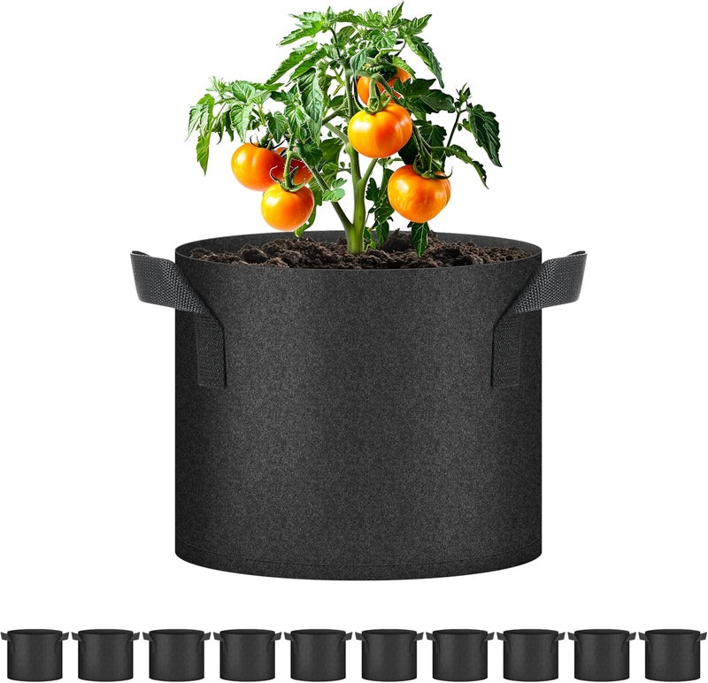 Simple Deluxe أكياس زراعة سعة 5 جالون، عبوة 10 قطع، أصص زراعة مع مقبض، قماش غير منسوج سميك لتهوية التربة، زراعة ثقيلة للخضروات، الأعشاب والزهور، باللون الأسود - Image 1